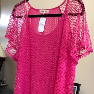 Hot pink fishnet lace top by Indigo Soul